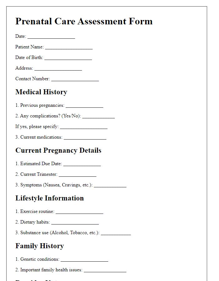 Letter template of prenatal care assessment form.