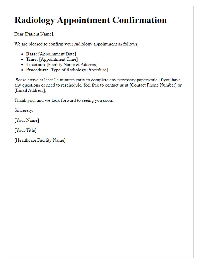 Letter template of Radiology Appointment Scheduling