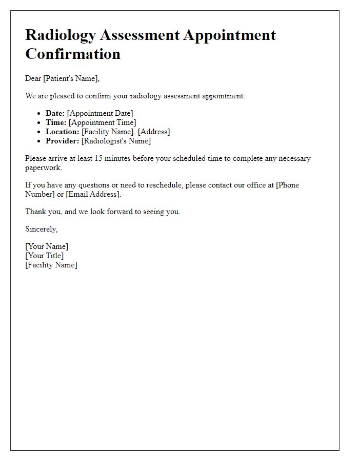 Letter template of Radiology Assessment Appointment Confirmation