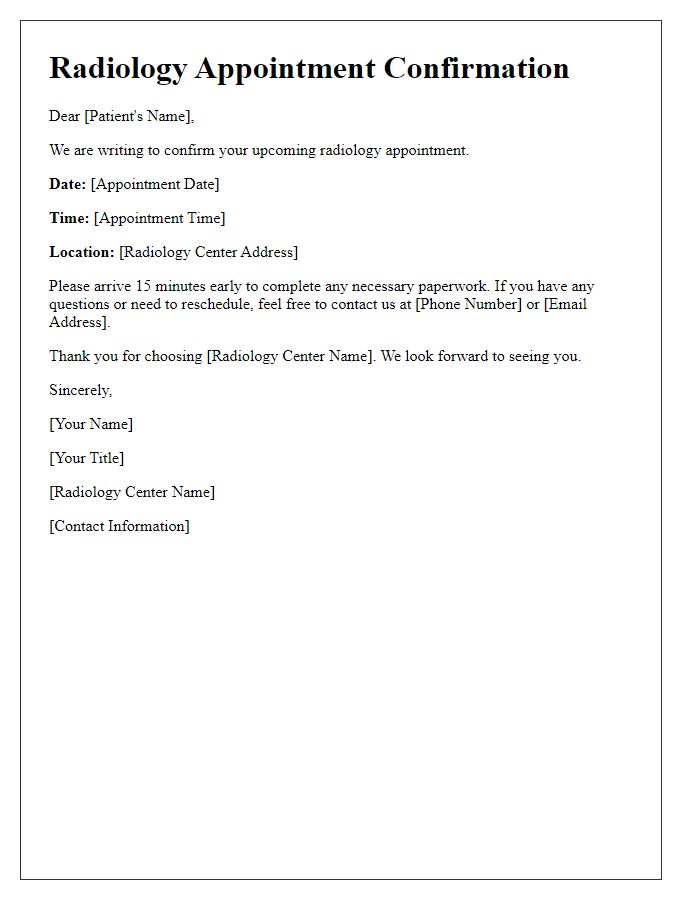 Letter template of Radiology Visit Arrangement