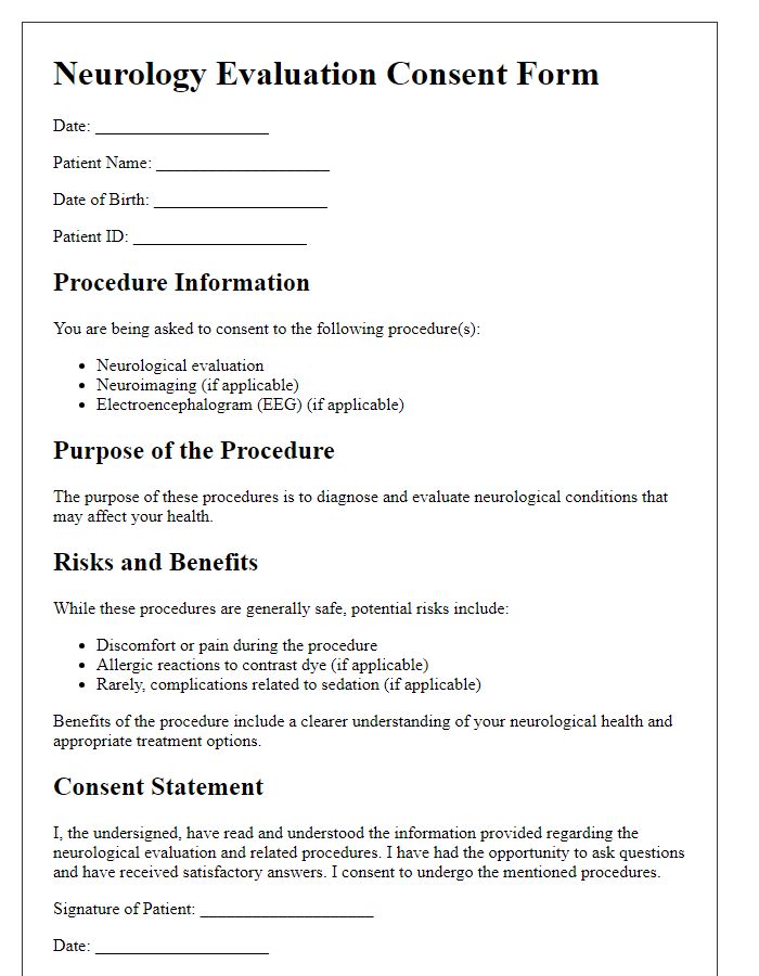 Letter template of neurology evaluation consent form for procedures