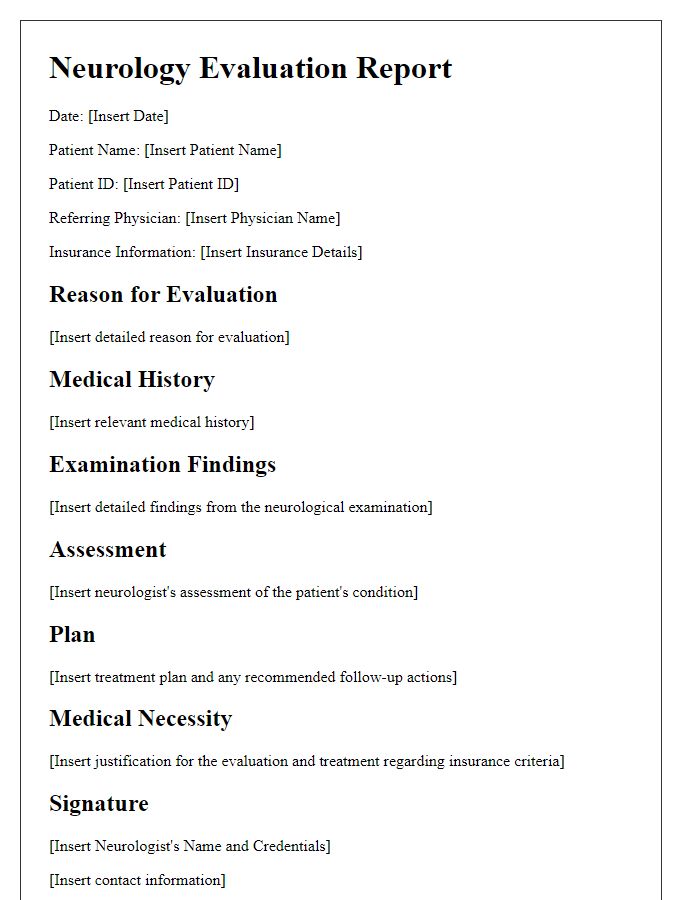 Letter template of neurology evaluation documentation for insurance