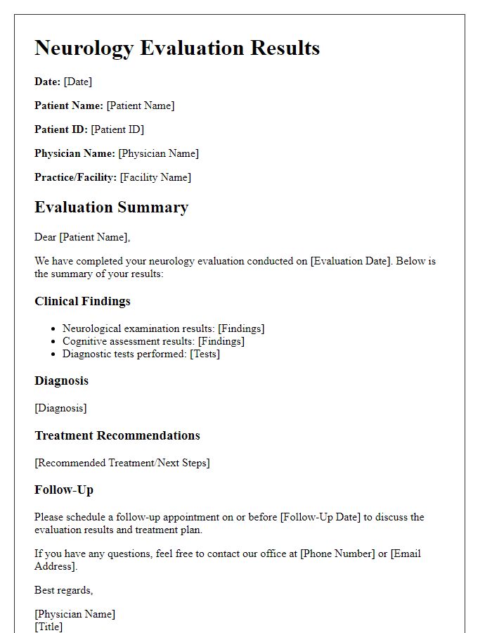 Letter template of neurology evaluation results sharing