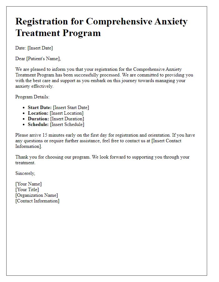 Letter template of registration for comprehensive anxiety treatment program.