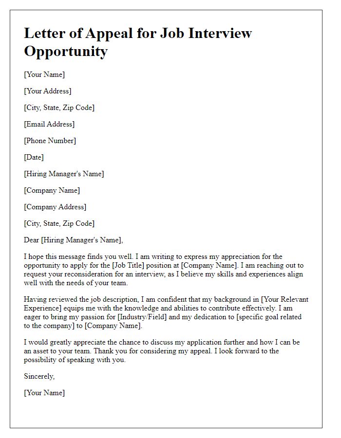 Letter template of appeal for job interview opportunity