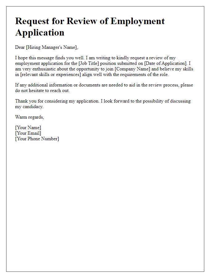 Letter template of employment application review request