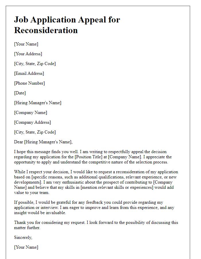 Letter template of job application appeal for reconsideration