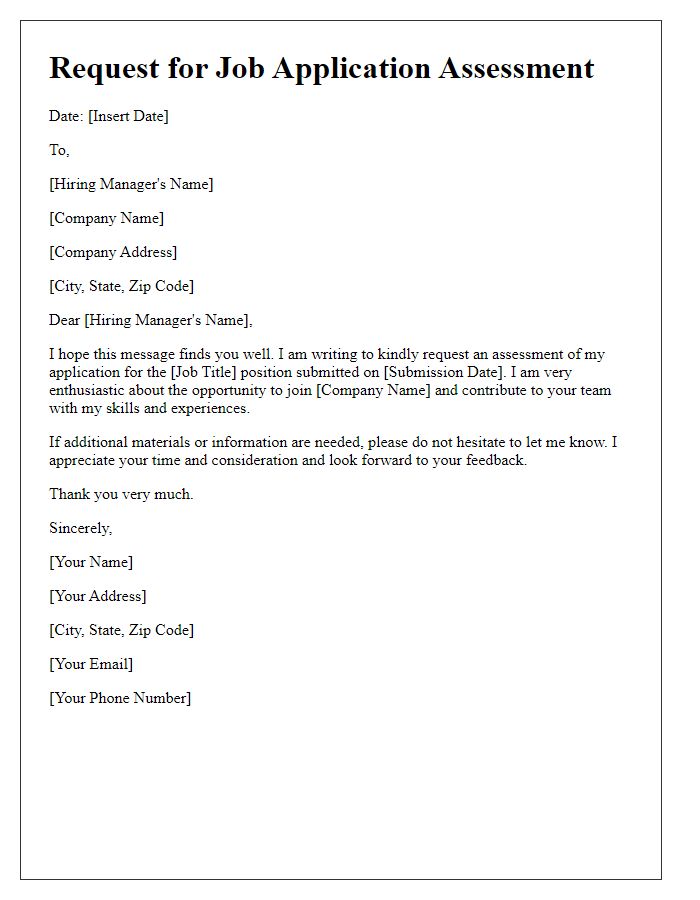 Letter template of request for job application assessment