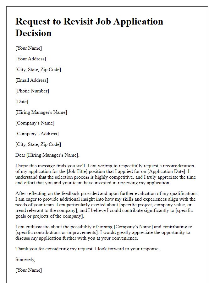 Letter template of request to revisit job application decision