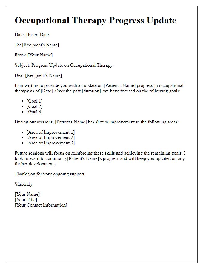 Letter template of progress update for occupational therapy