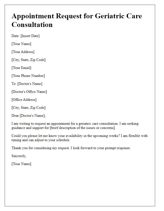 Letter template of appointment request for geriatric care consultation