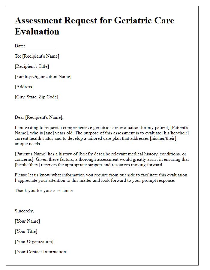 Letter template of assessment request for geriatric care evaluation