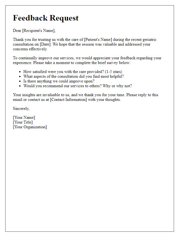 Letter template of feedback request post geriatric care consultation