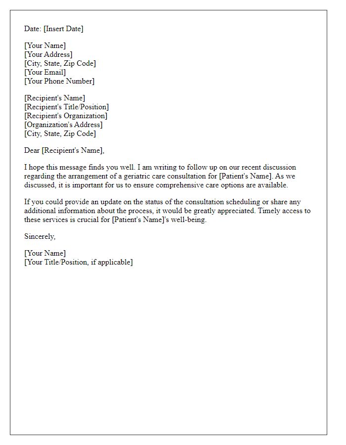 Letter template of follow-up for geriatric care consultation arrangement