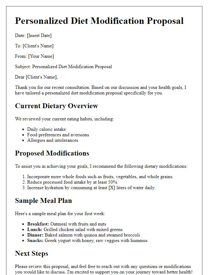 Letter template of personalized diet modification proposal.