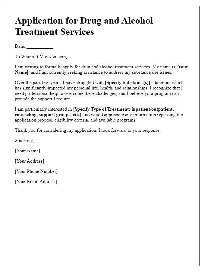 Letter template of application for drug and alcohol treatment services