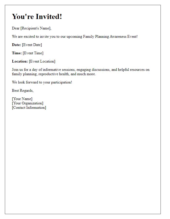 Letter template of invitation to family planning awareness events.