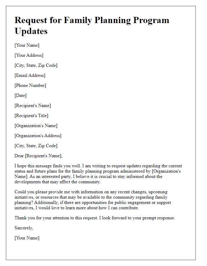 Letter template of request for family planning program updates.