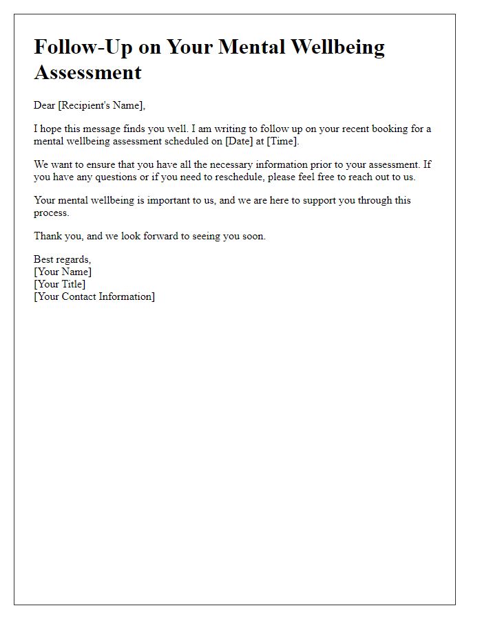 Letter template of follow-up on mental wellbeing assessment booking