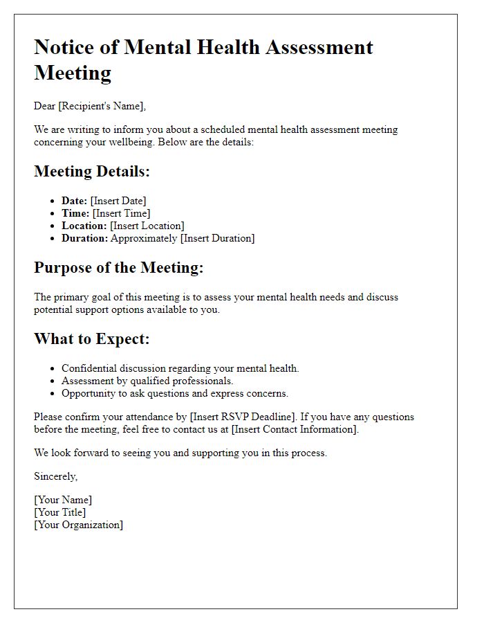 Letter template of providing details for a mental health assessment meeting