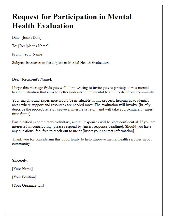 Letter template of requesting participation in a mental health evaluation