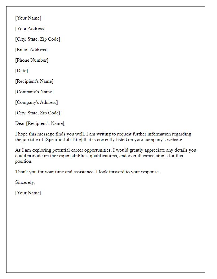 Letter template of request for details on job title