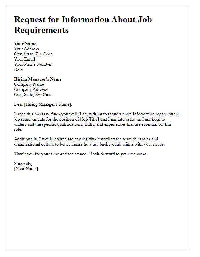 Letter template of request for information about job requirements