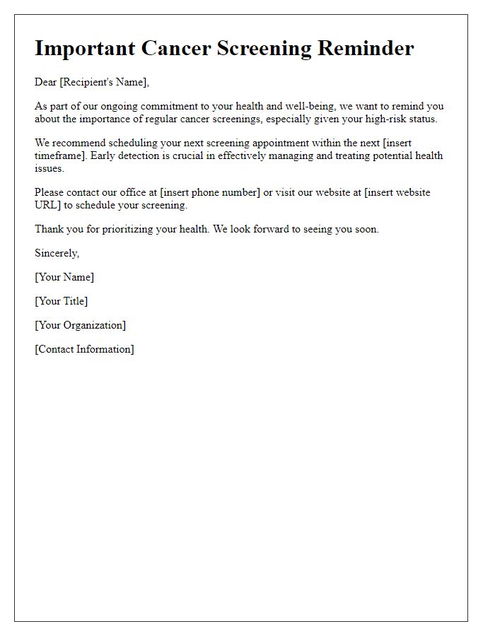 Letter template of cancer screening reminder for high-risk individuals.