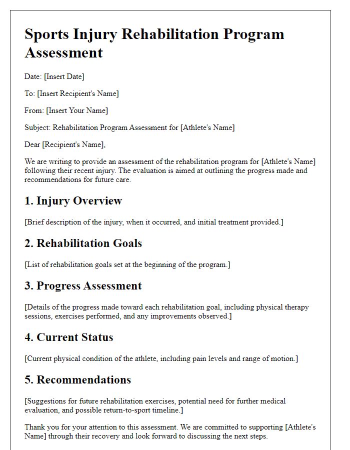 Letter template of sports injury rehabilitation program assessment