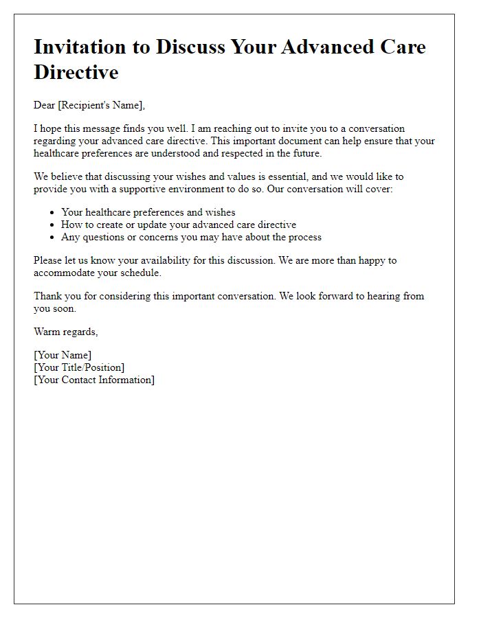 Letter template of advanced care directive conversation invitation