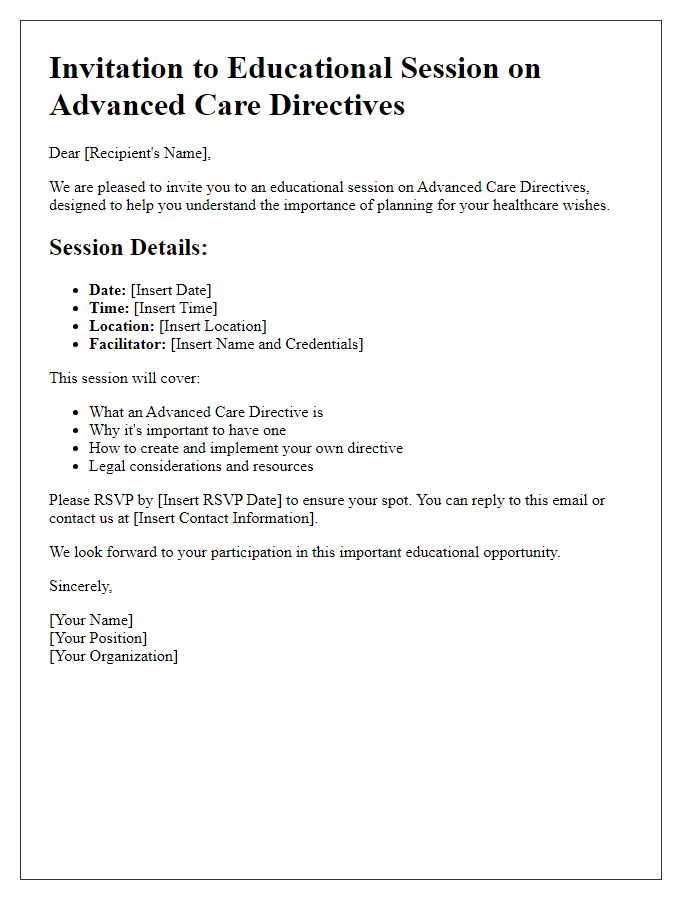 Letter template of advanced care directive educational session