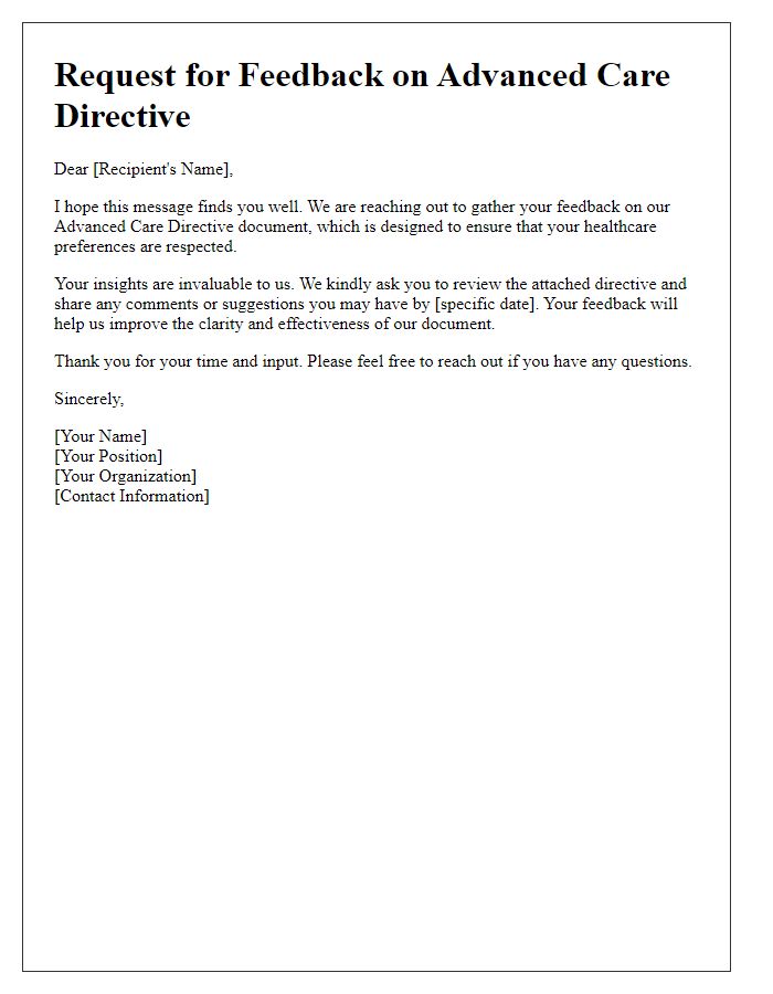 Letter template of advanced care directive feedback request