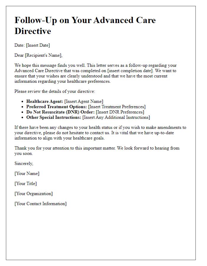 Letter template of advanced care directive follow-up communication