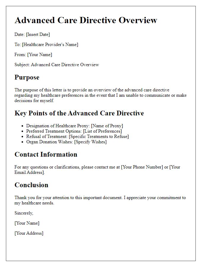 Letter template of advanced care directive overview for healthcare providers