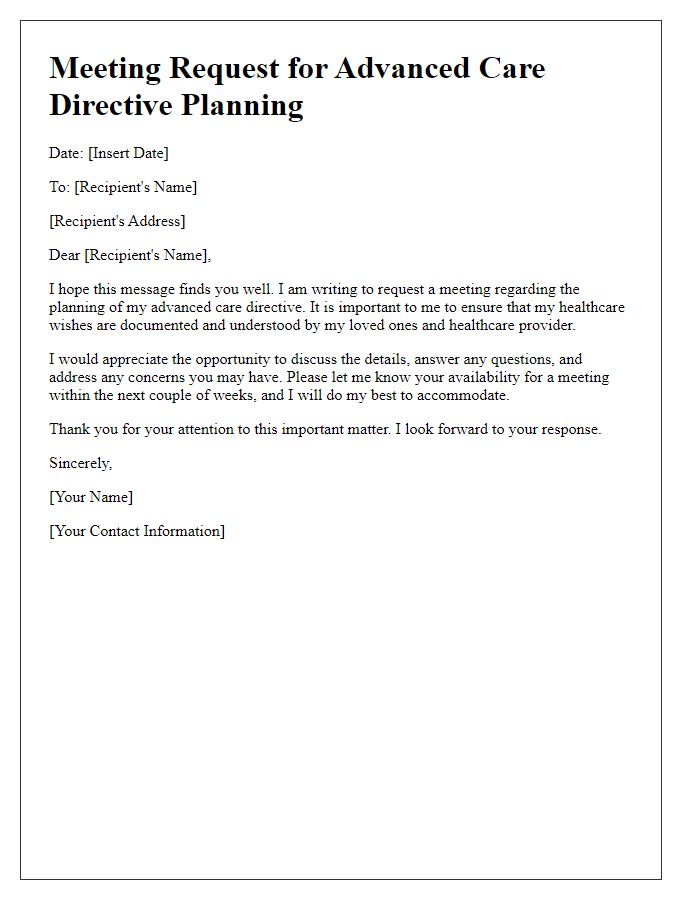 Letter template of advanced care directive planning meeting request