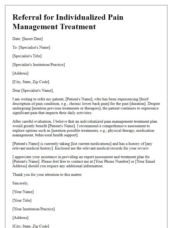 Letter template of referral for individualized pain management treatment plan