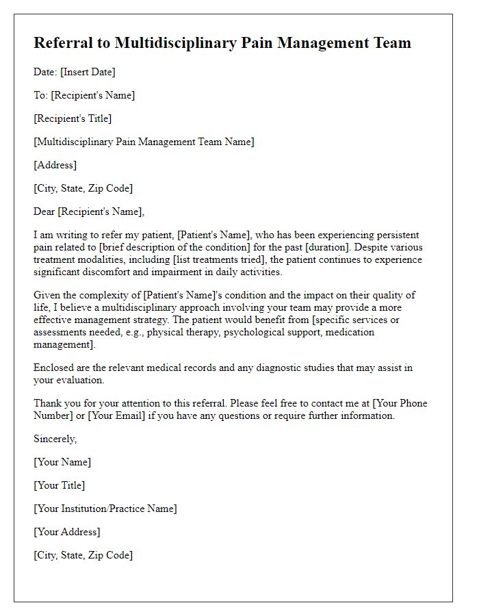 Letter template of referral to multidisciplinary pain management team