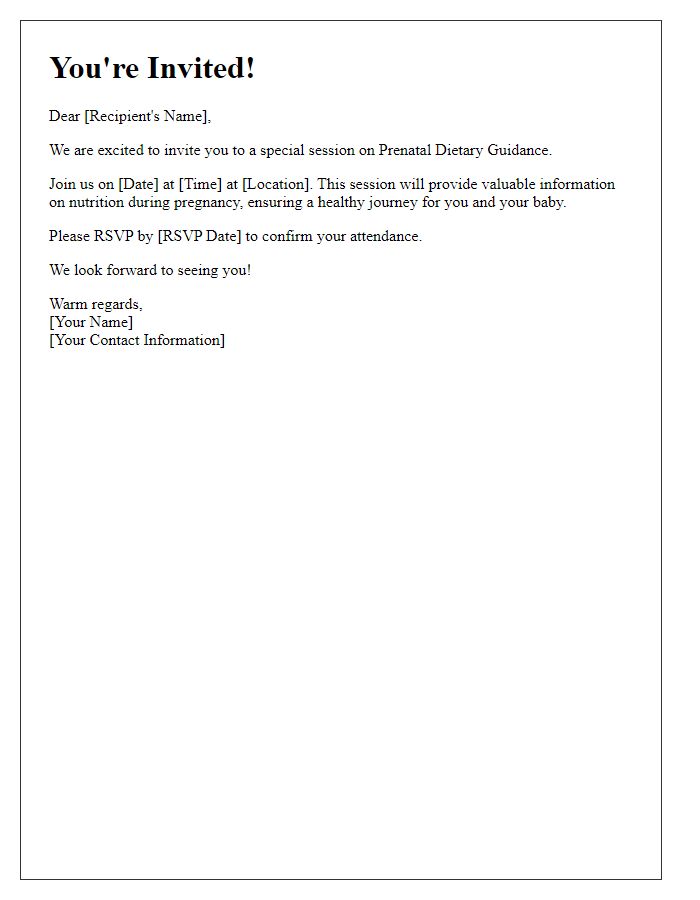 Letter template of invitation for prenatal dietary guidance