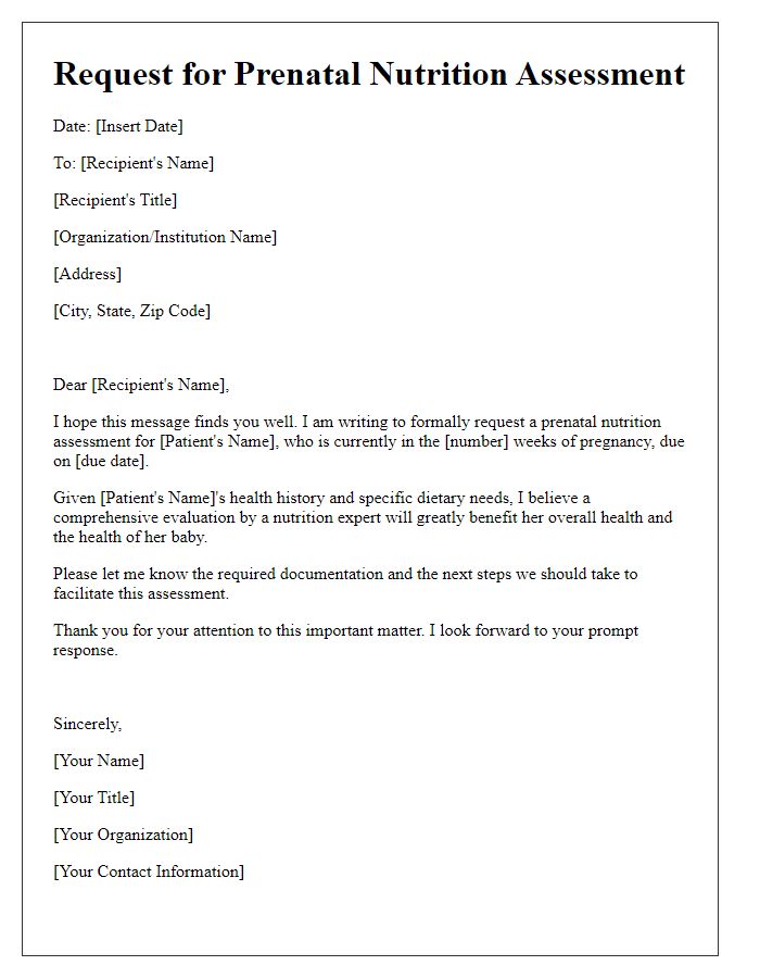 Letter template of request for prenatal nutrition assessment