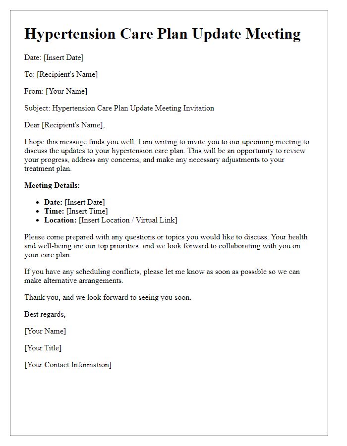 Letter template of hypertension care plan update meeting