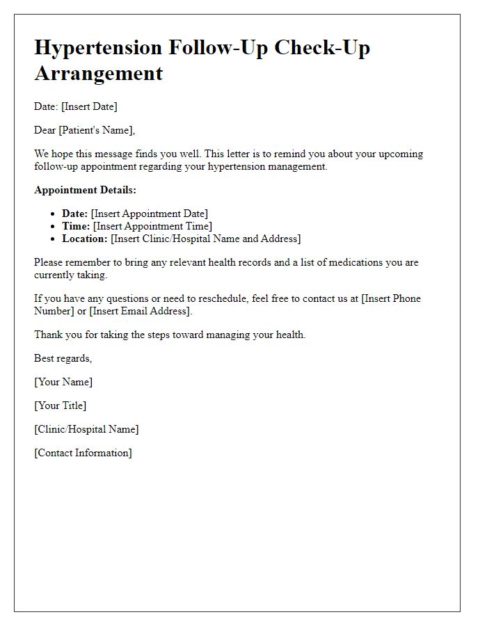 Letter template of hypertension follow-up check-up arrangement