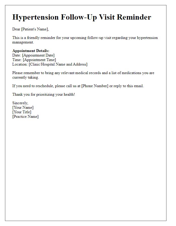 Letter template of hypertension follow-up visit reminder