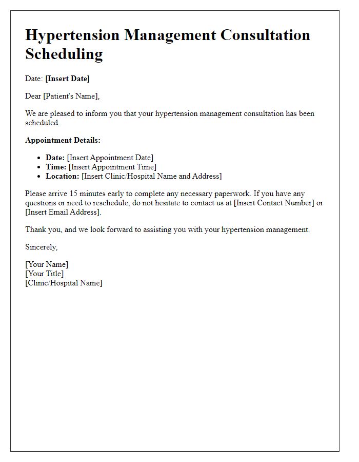 Letter template of hypertension management consultation scheduling