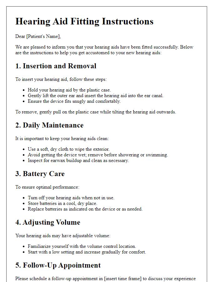 Letter template of hearing aid fitting instructions