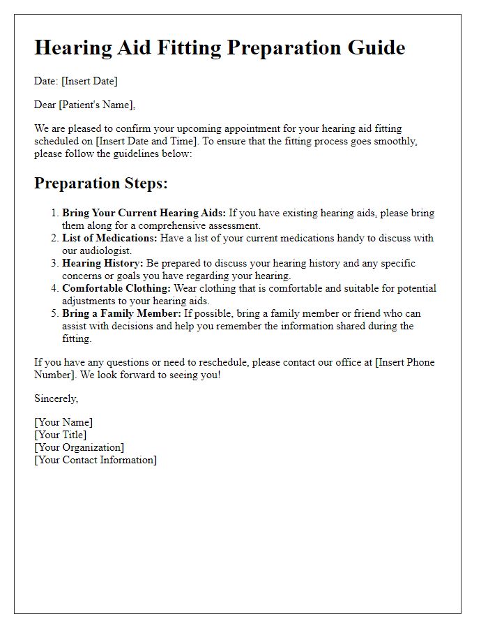 Letter template of hearing aid fitting preparation guide