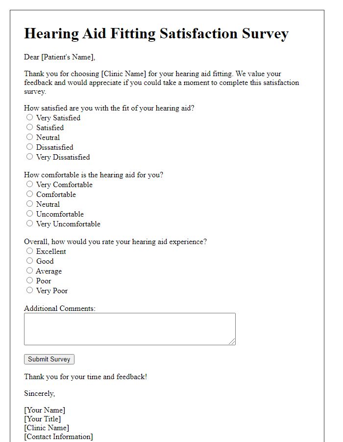 Letter template of hearing aid fitting satisfaction survey