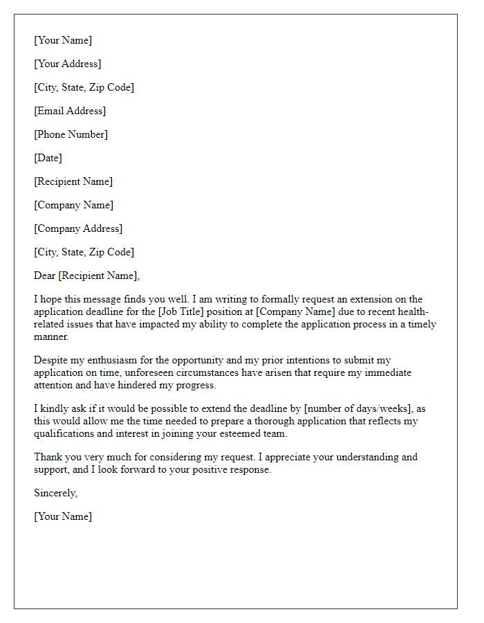 Letter template of appeal for a deadline extension on my job application for health-related issues.