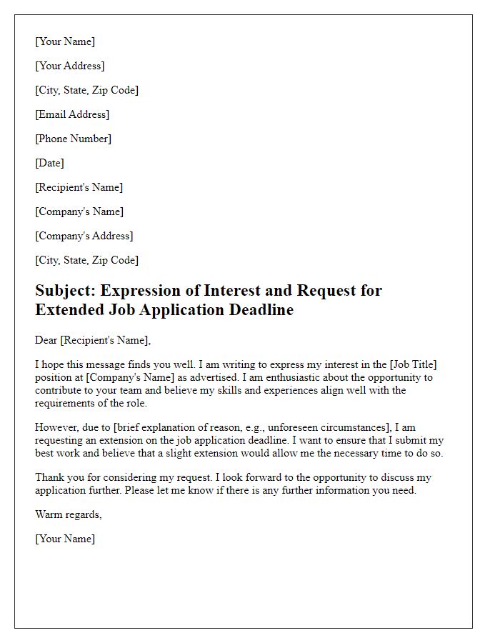 Letter template of expression of interest with a request for extended job application deadline.