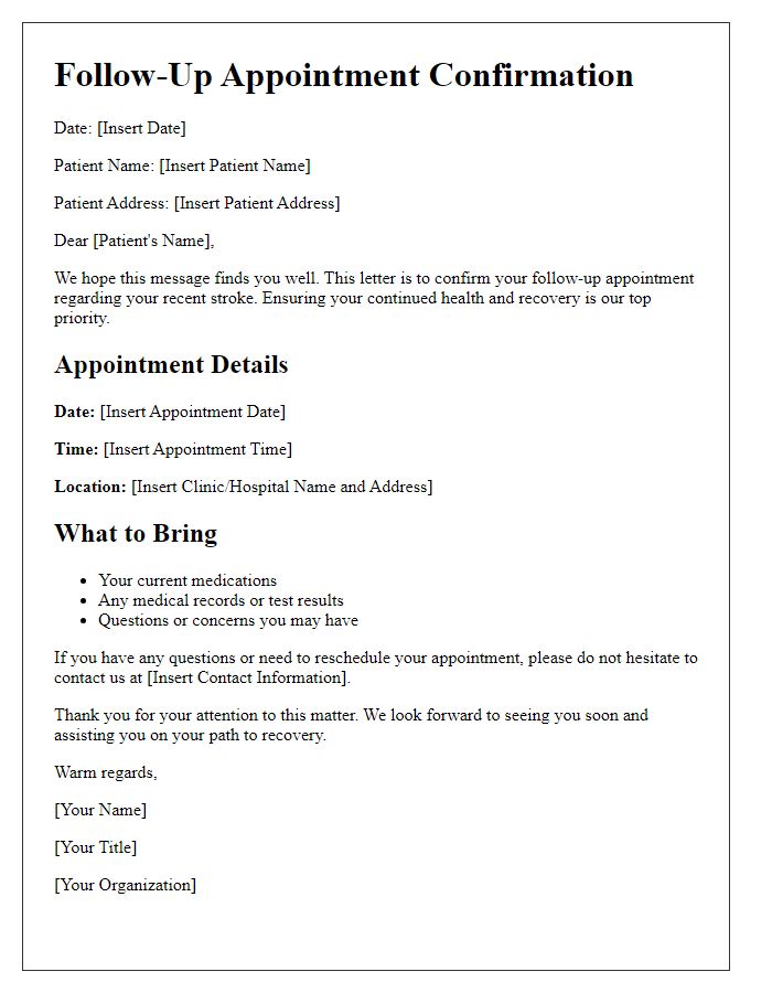 Letter template of stroke patient follow-up correspondence