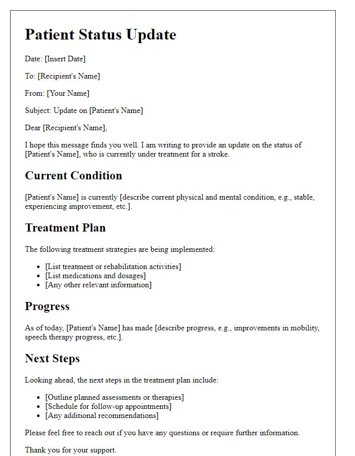 Letter template of stroke patient status update